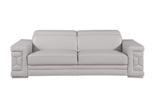 HomeRoots 88 Inch Top Grain Leather Sofa Spacious Living Room Seating in Light Gray 720445