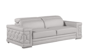 88 Inch Top Grain Leather Sofa Spacious Living Room Seating in Light Gray