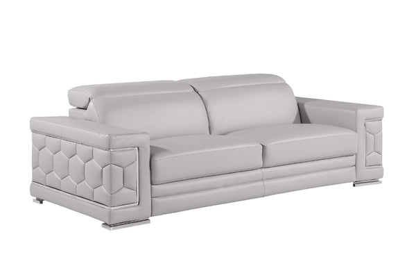 88 Inch Top Grain Leather Sofa Spacious Living Room Seating in Light Gray
