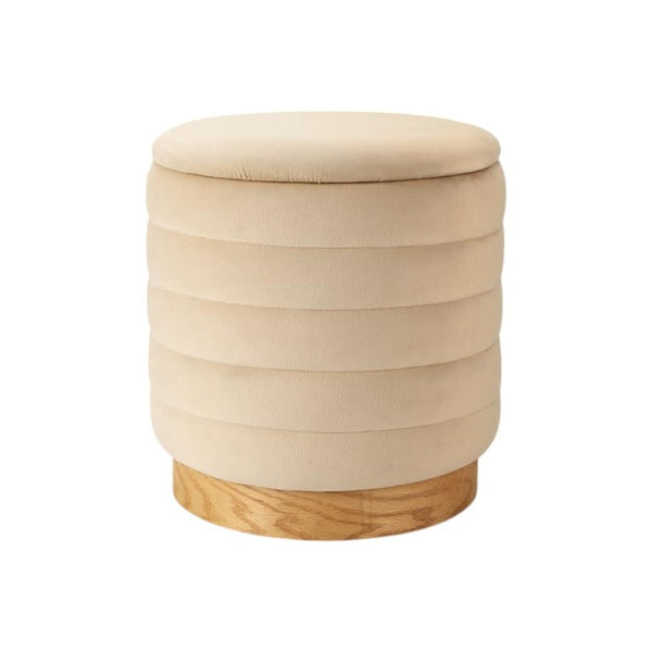 16 Inch Velvet Tufted Round Storage Ottoman Cylinder Pouf for Living Room Decor