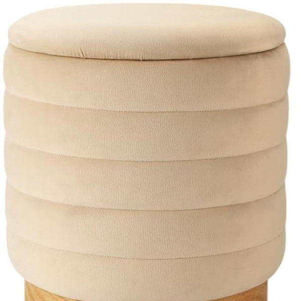 16 Inch Velvet Tufted Round Storage Ottoman Cylinder Pouf for Living Room Decor