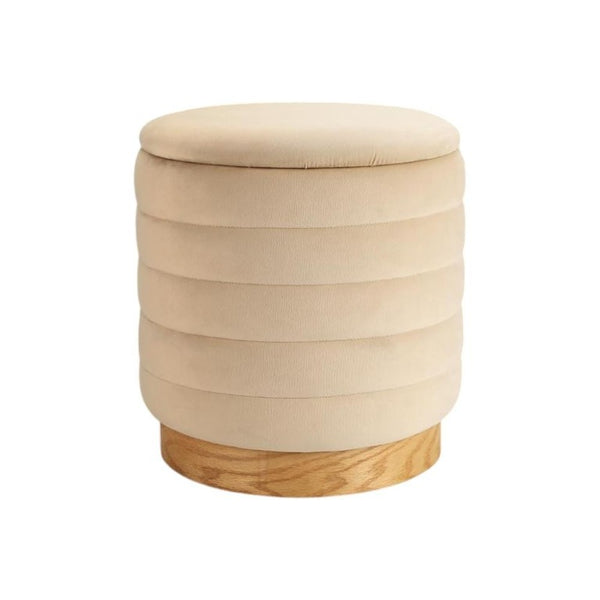 16 Inch Velvet Tufted Round Storage Ottoman Cylinder Pouf for Living Room Decor