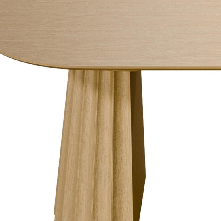 HomeRoots 79 Inch Oval Natural Wood Dining Table with Double Pedestal Base Seats Eight 720463