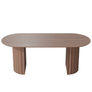 HomeRoots 79 Inch Oval Brown Wood Dining Table with Double Pedestal Base for Large Gatherings 720467