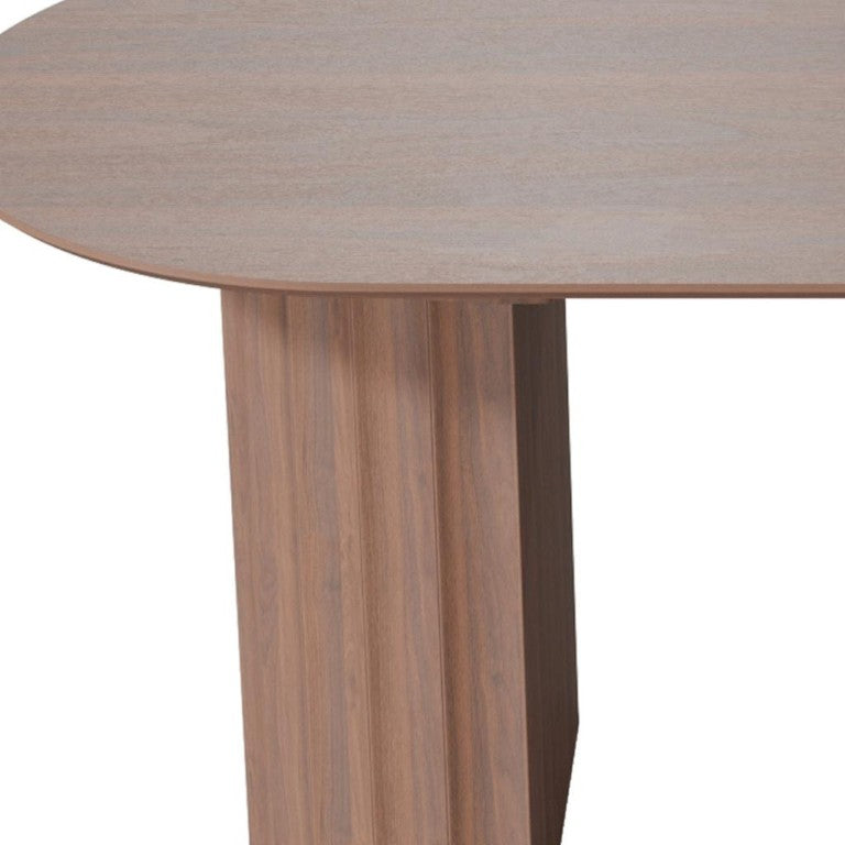 HomeRoots 79 Inch Oval Brown Wood Dining Table with Double Pedestal Base for Large Gatherings 720467