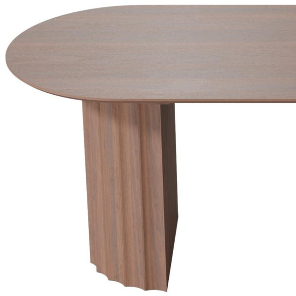 79 Inch Oval Brown Wood Dining Table with Double Pedestal Base for Large Gatherings