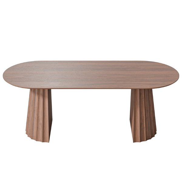 HomeRoots 79 Inch Brown Wood Oval Dining Table with Elegant Double Pedestal Base Seats Eight 720468