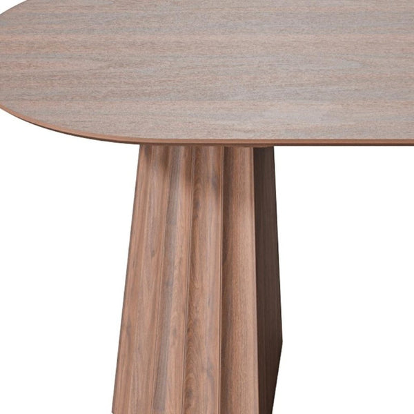 79 Inch Brown Wood Oval Dining Table with Elegant Double Pedestal Base Seats Eight