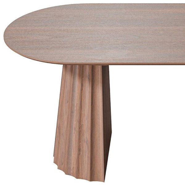 79 Inch Brown Wood Oval Dining Table with Elegant Double Pedestal Base Seats Eight