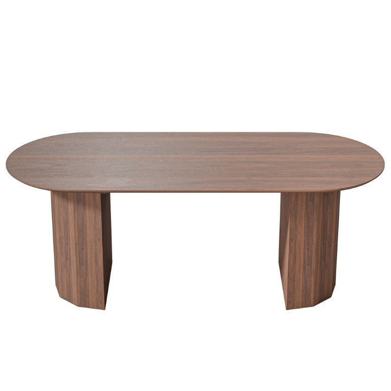 HomeRoots 79 Inch Brown Solid Wood Oval Dining Table with Elegant Double Pedestal Base Seats Eight 720469
