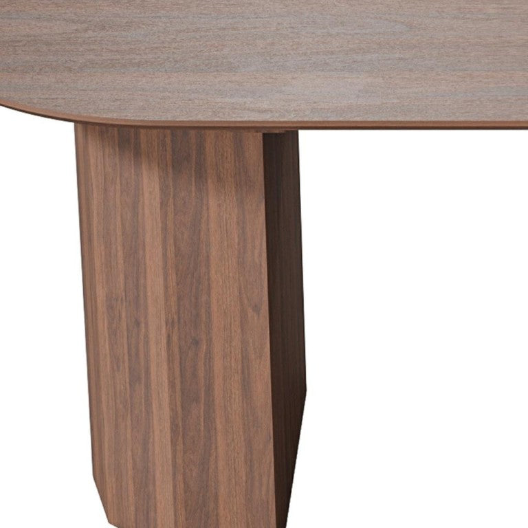 HomeRoots 79 Inch Brown Solid Wood Oval Dining Table with Elegant Double Pedestal Base Seats Eight 720469