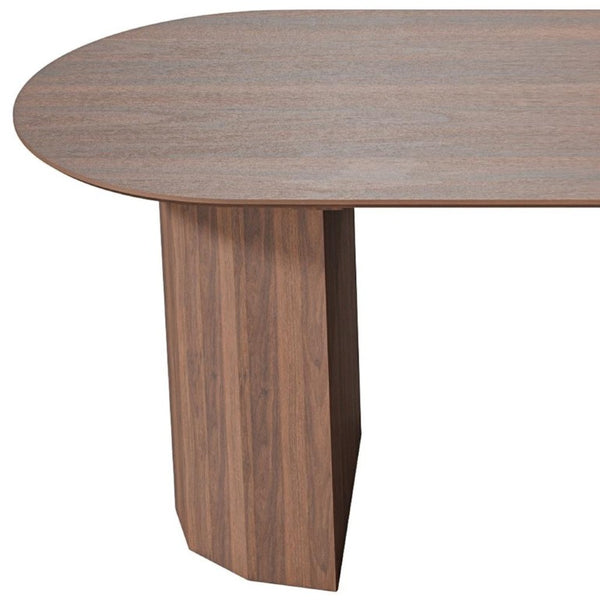 79 Inch Brown Solid Wood Oval Dining Table with Elegant Double Pedestal Base Seats Eight
