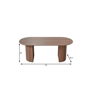 79 Inch Brown Solid Wood Oval Dining Table with Elegant Double Pedestal Base Seats Eight