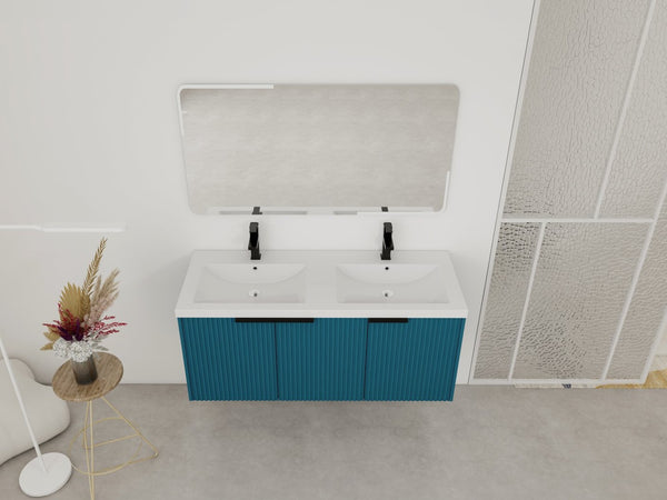 English Elm 48" Modern Wall-Mounted Bathroom Vanity With Resin Double Sink & Soft-Close Doors For Stylish Storage P1 W999S00351-GIGA