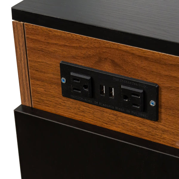 English Elm Modern Extendable Dining Table with Built-In Outlet, USB Ports & Storage, Space-Saving Console to 118" Walnut+black W331S00190