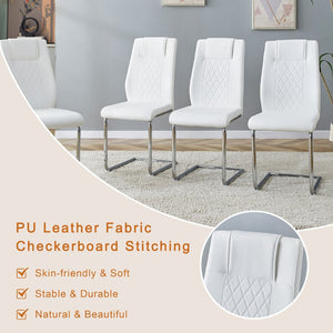 English Elm Table Modern Luxurious Transparent Glass Dining Set With 6 White Pu Chairs & Silver Metal Legs W1151S04126-GIGA