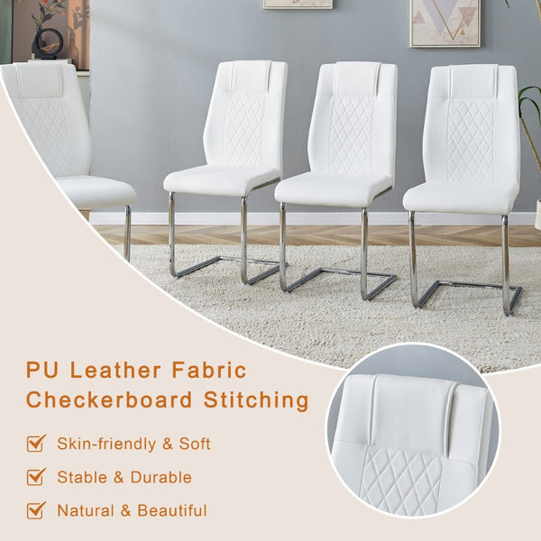 English Elm Table Modern Luxurious Transparent Glass Dining Set With 6 White Pu Chairs & Silver Metal Legs W1151S04126-GIGA