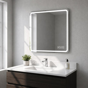 HomeRoots Square Led Illuminated Frameless Bathroom Mirror with Anti Fog and Smart Touch Control 720586