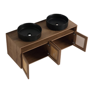 English Elm 48" Modern Wall-Mounted Bathroom Vanity With Black Ceramic Art Sink & Soft-Close Doors, Plywood W999S00400