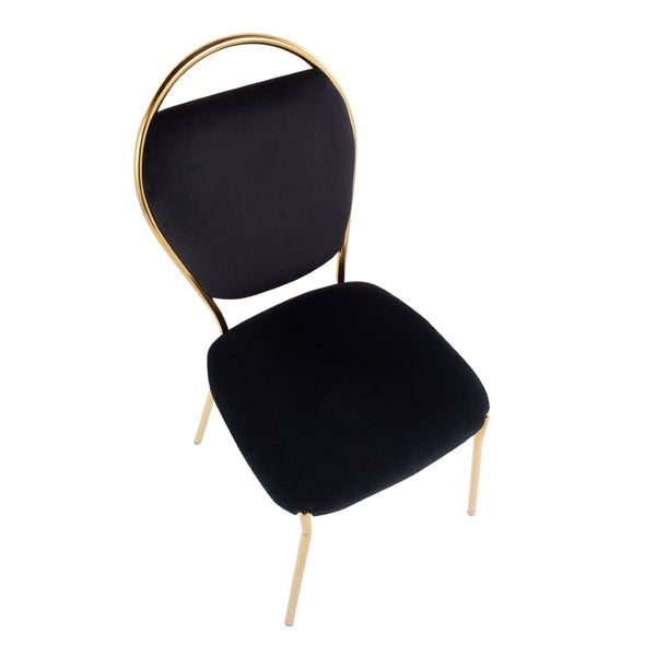 English Elm Dining Chair Set of 2 Black Velvet Seat Gold Metal Frame Glam Contemporary B202P471348