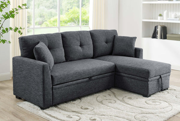 English Elm 76.5" Chenille Tufted Sectional Sleeper Sofa with Reversible Chaise and Hidden Storage Dark Gray B2748S00002