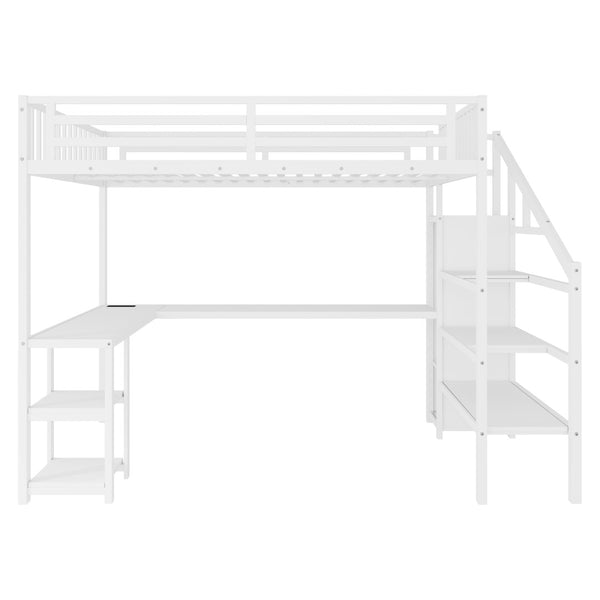 English Elm Metal Queen Loft Bed with L Shaped Desk Wardrobe Led Lighting and Usb for Teens W2593S00044