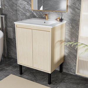 English Elm 24 Compact Bathroom Vanity with Sink — Floor-Standing Stability, Soft-Close Drawers, Large Storage, Durable Finish Oak 29.13 L x 6.49 W x 26.37 H W3520S00016