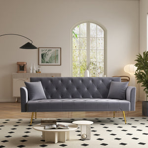 English Elm Modern Tufted Velvet Sleeper Sofa Retro Style Convertible Fold Flat for Compact Spaces Gray W2353P399461