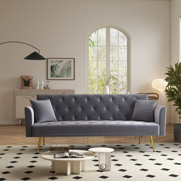 English Elm Modern Tufted Velvet Sleeper Sofa Retro Style Convertible Fold Flat for Compact Spaces Gray W2353P399461