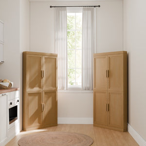 Set of Four Wood Corner Accent Cabinets with Dual Doors for Elegant Living Room Storage