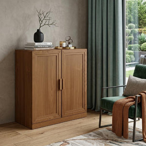 Set of Four Walnut Corner Cabinets with Dual Hinged Doors for Elegant Living Spaces