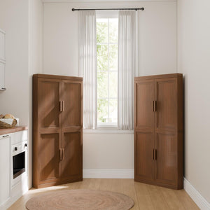 Set of Four Walnut Corner Cabinets with Dual Hinged Doors for Elegant Living Spaces