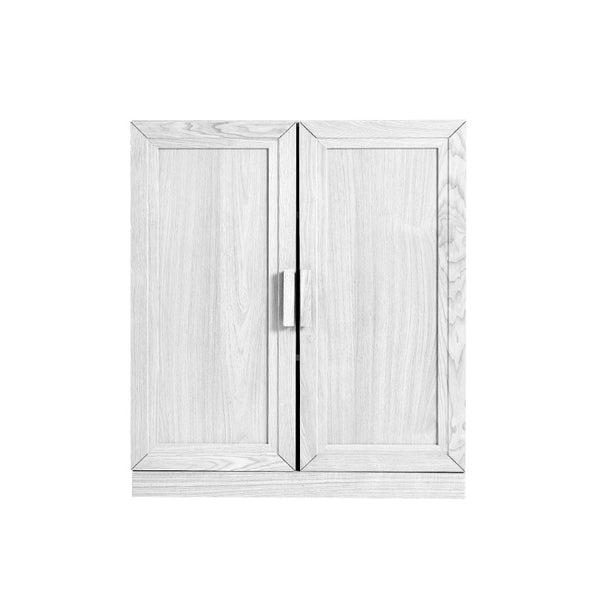 HomeRoots Set of Four Wood Corner Accent Cabinets with Dual Doors for Elegant Living Room Storage White 720622
