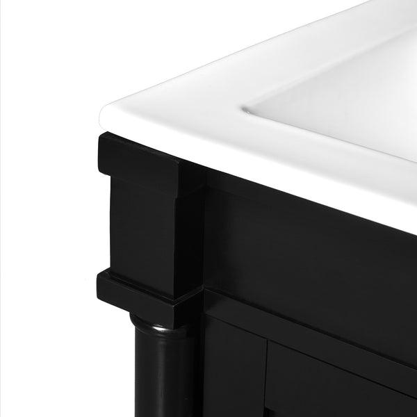 English Elm 18-Inch Modern Bathroom Vanity with Sink Compact Retro Design Durable MDF & Solid Wood Legs Storage-Friendly Black N710P257401B
