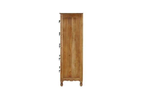 35 Inch Solid Wood Six Drawer Dresser with Carved Floral Detail for Bedroom Storage