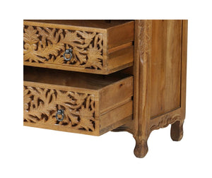 35 Inch Solid Wood Six Drawer Dresser with Carved Floral Detail for Bedroom Storage