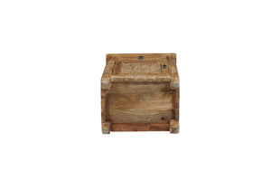 30 Inch Solid Wood Carved Floral Nightstand with Rustic Distressed Natural Finish