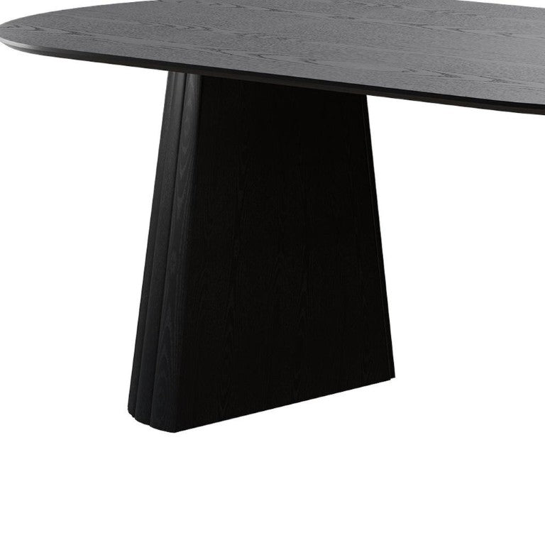 79 Inch Black Wood Oval Dining Table with Dual Pedestal Base for Elegant Gatherings