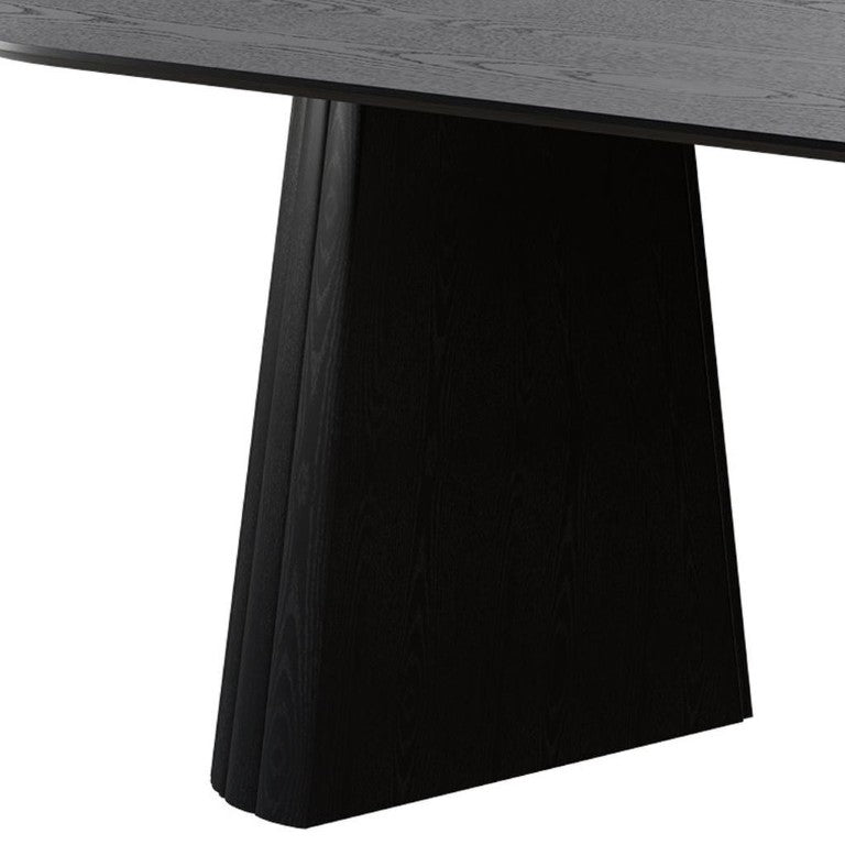 79 Inch Black Wood Oval Dining Table with Dual Pedestal Base for Elegant Gatherings