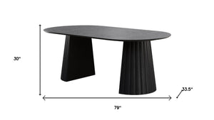 79 Inch Black Wood Oval Dining Table with Dual Pedestal Base for Elegant Gatherings