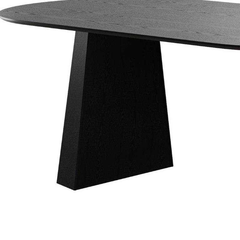HomeRoots 79 Inch Oval Black Wood Dining Table with Elegant Double Pedestal Base Seats Eight 720663