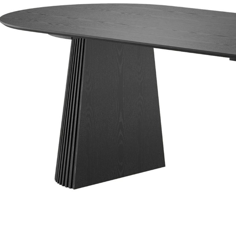 HomeRoots 79 Inch Oval Black Wood Dining Table with Double Pedestal Base Seats Eight 720664