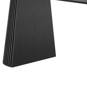 79 Inch Oval Black Wood Dining Table with Double Pedestal Base Seats Eight