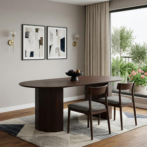 79 Inch Oval Walnut Dining Table with Double Pedestal Base for Elegant Spaces