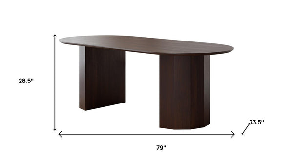 79 Inch Oval Walnut Dining Table with Double Pedestal Base for Elegant Spaces