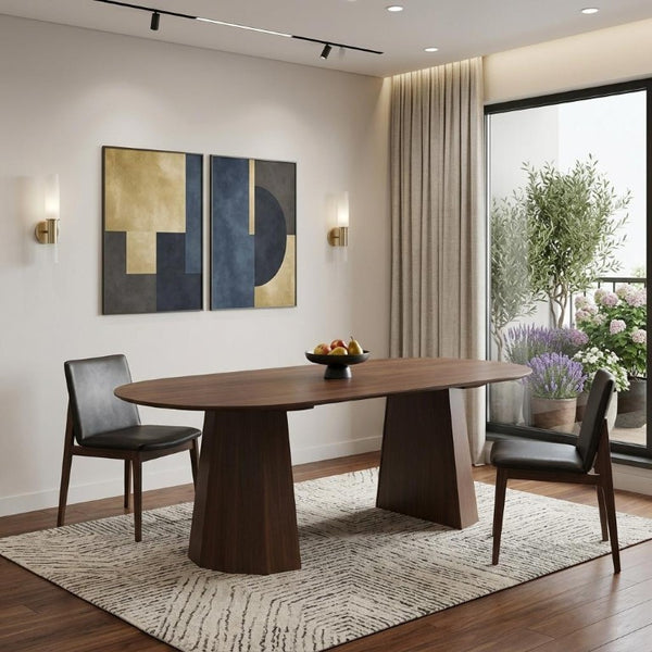 79 Inch Oval Walnut Dining Table with Double Pedestal Base for Large Gatherings