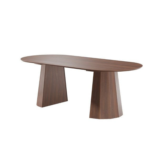 HomeRoots 79 Inch Oval Walnut Dining Table with Double Pedestal Base for Large Gatherings 720667