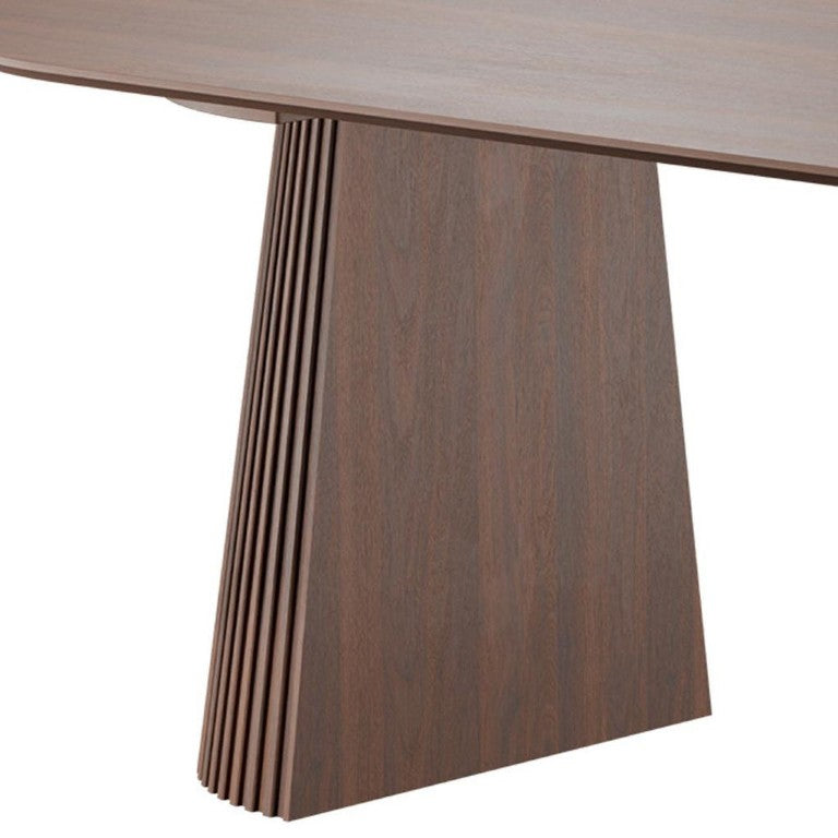 HomeRoots 79 Inch Oval Walnut Dining Table with Double Pedestal Base for Elegant Gatherings 720668