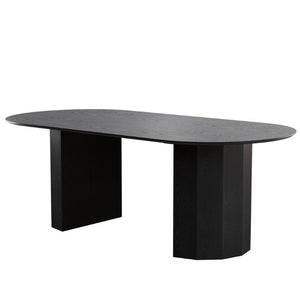 HomeRoots 86 Inch Black Oval Wood Dining Table with Double Pedestal Base for Large Gatherings 720672