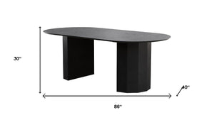 86 Inch Black Oval Wood Dining Table with Double Pedestal Base for Large Gatherings